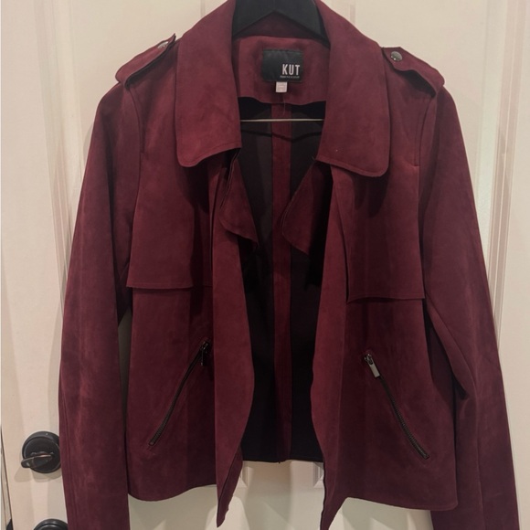 Kut from the Kloth Maroon Draped Open Moto Jacket size large IMMACULATE - Picture 3 of 6